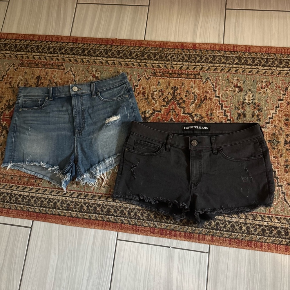 Express Black and Blue Jean Shorts